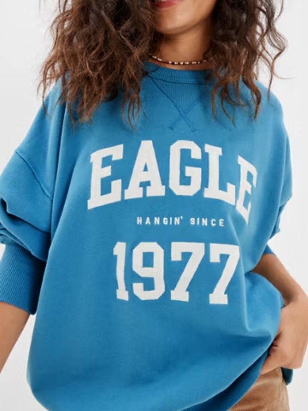 American Eagle oversized graphic crew neck sweatshirt blue size medium